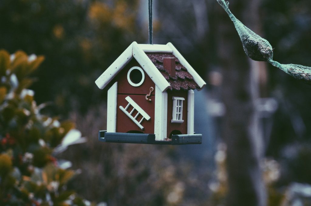 Wooden birdhouse hanging